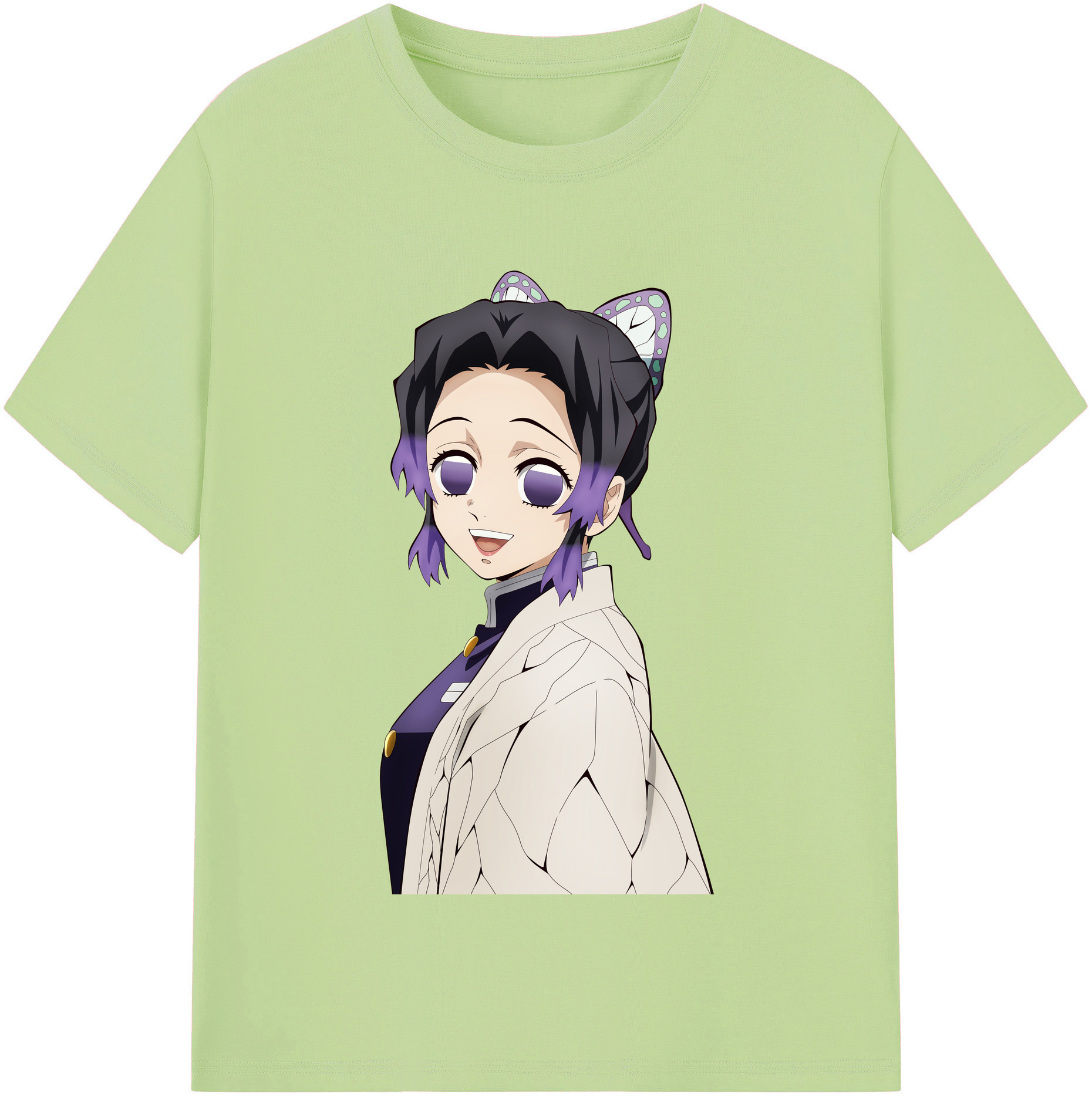 （画像用） 鬼滅の刃（きめつのやいば）蟲柱-胡蝶 しのぶ／こちょう しのぶ Kochou Shinobu 綿100％半袖Tシャツ（フロントプリント）